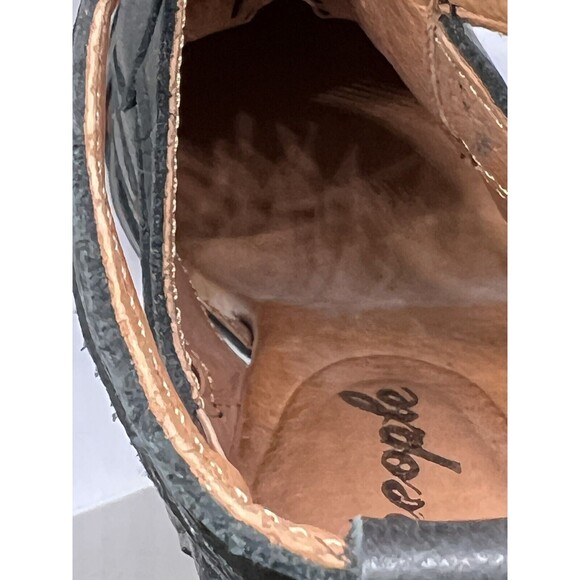 Free People Hayes Boot Black Cutout Stacked Heels  Soft Leather Size 7.5 - Picture 10 of 14